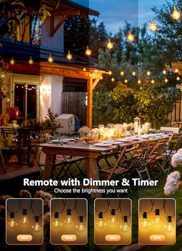 Brightown Outdoor String Lights, 152FT Shatterproof LED Patio Lights with 48 Dimmable Plastic G40 Bulbs, 2700K Waterproof Connectable Hanging String for Backyard, Cafe, Porch, Deck, Home Decor - size: 152FT - 48 Bulbs