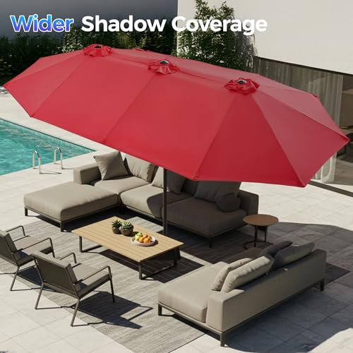 SUPERJARE 13FT Outdoor Umbrella for Patio, Double sided Pool Umbrellas with Fade Resistant Canopy, Large Table Umbrella for Deck, Market, Backyard - Burgundy(No Base) - color: Burgundy, size: 13FT