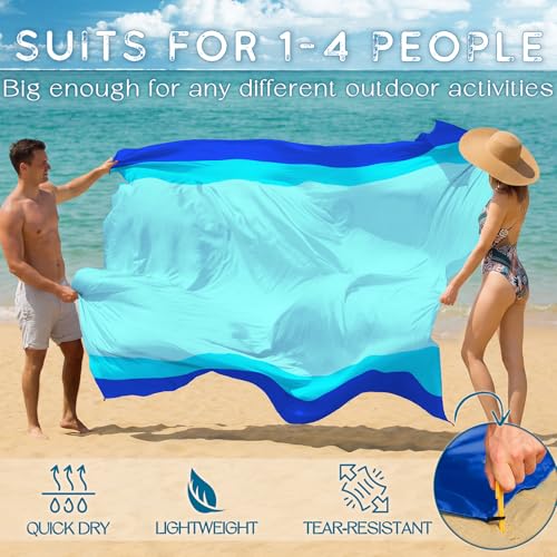 BYDOLL Beach Blanket Waterproof Sandproof Large Sand Free, 78''X81'' Oversized Sandless Lightweight Blanket Picnic Mat for Beach Travel Camping Hiking with Stakes - color: Blue, size: 78"X81"
