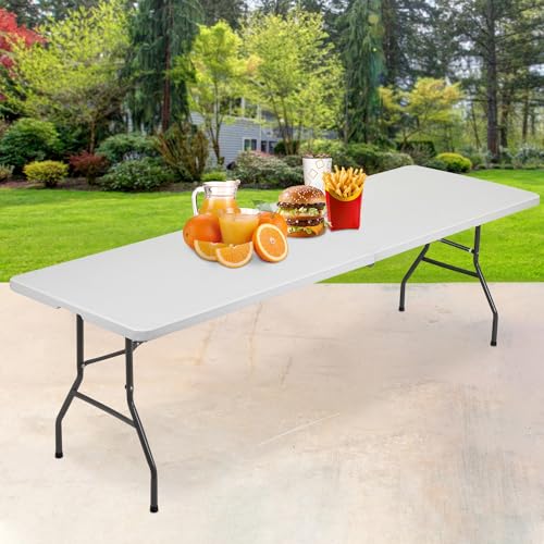 BestOffice 8 FT Picnic Table Plastic Camping Table Portable Square Height Folding Table Perfect for Picnics, Parties, Party and Camping, White - color: White, size: 8 FT