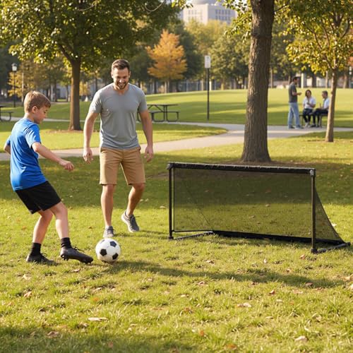 Goplus Soccer Goal, Portable Toddler Soccer Net with Metal Frame, Ground Stakes, Quick Setup, Foldable Soccer Training Equipment for Outdoor Practice Games - style: 59" x 28" x 30"
