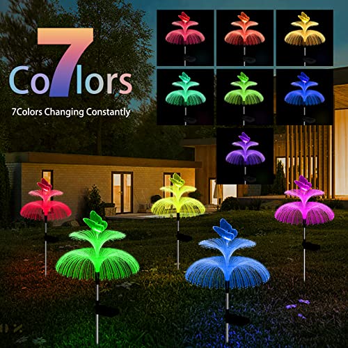 Weepong Solar Garden Lights Waterproof 3 Pack Solar Lights Outdoor Decorative 7 Color Changing Double Jellyfish and Butterfly Flower Garden Decor Yard Christmas Pool Outdoor, Gifts for Mother's Women