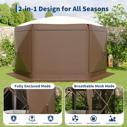 GarveeLife 13x13FT 6-Sided Pop Up Canopy Tent，One-Push Setup Canopy Tent with Removable Canopy Top & Wind Cloths, Outdoor shelter for Camping, Backyard Parties, Outdoor Events - Beige & Khaki - color: Beige & Khaki, size: Traditional Top - 13ft