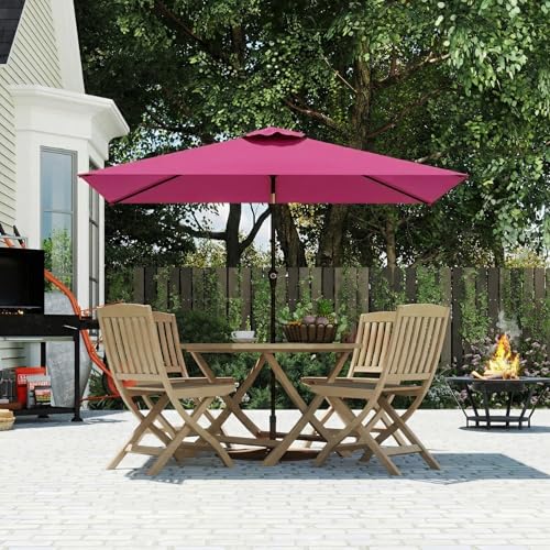 6.5' x 10' Rectangular Patio Umbrella Large Outdoor Market Umbrella w/UV Protection, Push Button Tilt and Crank Lift, Rectangle Table Umbrella for Garden, Deck, Pool, Patio, Rose Pink - color: Rose Pink