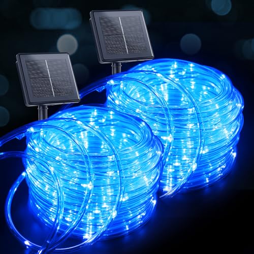 Brightown Solar Christmas Lights Outdoor Waterproof, 2 Pack Total 78FT 200 LED Solar Rope Lights with 8 Modes, Christmas Outdoor Decoration, Solar String Lights for Outside House Tree Halloween, Blue - color: Blue, size: 100 LED 2PACK