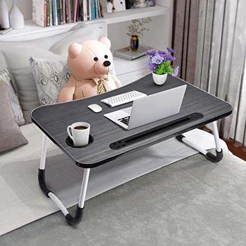Slendor Lap Desk with Cup Holder, Foldable Laptop Table for Bed, Portable Bed Desk for Laptop and Writing, Computer Tray with Tablet Slot, Notebook Stand Reading Holder for Couch Sofa Floor,Black - color: Black
