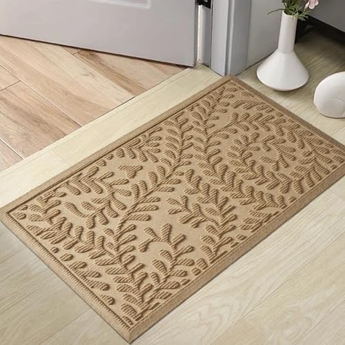 HIYARD Front Door Mat, Absorbent Dirt Trapping Welcome Door Mat Indoor Outdoor, Non Slip Entry Mat, Indoor Outdoor Door Mats, Fade Resistant, Low Profile Doormat for Entryway, 47×32, Beige - color: Beige, size: 2'8" x 3'11" (Rectangular)