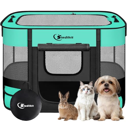 Dog Playpen,Cat Pet Puppy Pen,Portable Playpens for Dogs Indoor Outdoor Travel Camping Use,Foldable Dog Kennel Tent Crate for Rabbit Small Animals with Carrying Case (Green, Small) - color: Green, size: Small