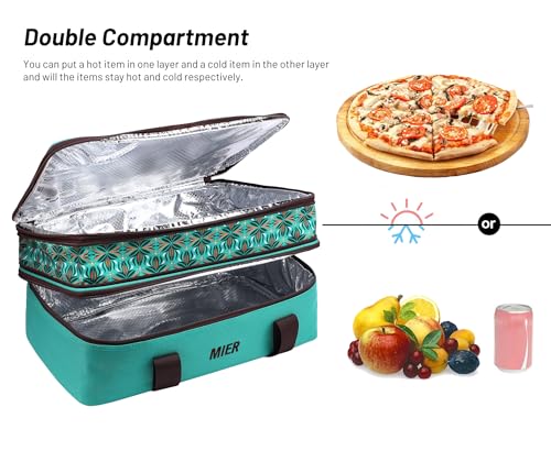 MIER Insulated Double Casserole Carrier Bag Thermal Lunch Tote for Lasagna Lugger, Potluck Parties, Picnic, Beach, Fits 9 x 13 Inches Baking Dish, Casserole Dish, Expandable by Mid Zipper, Teal - color: Teal