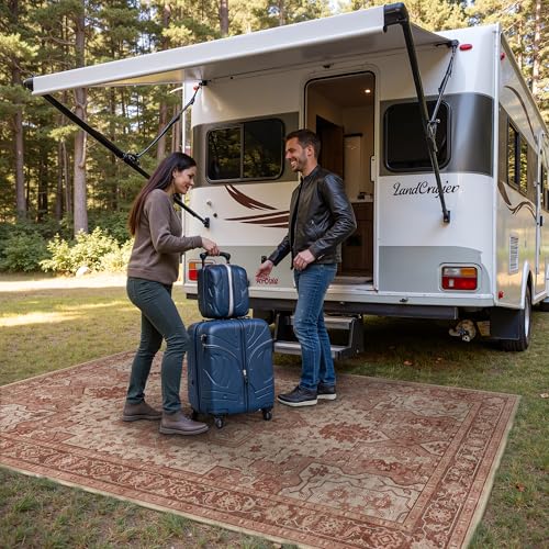 GENIMO Outdoor & Indoor Area Rug 6'x9', Waterproof, Non-Shedding, Easy Cleaning, Boho Mat for Patio, Living Room, Balcony, Dining Room, RV, Deck, Bedroom, Camping, Outside Carpet,Brown Red - color: Brown Red, size: 6' x 9' (Rectangular)