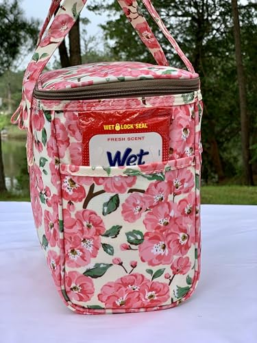 Kwang Min Floral Insulated Lunch Bag for Women,Reusable Lunch Box,Large Cooler for Office,Picnic Outdoors,Premium Waterproof Fabric,Ideal Floral Lunch Bag (Beige Begonia) - color: Begonia Beige