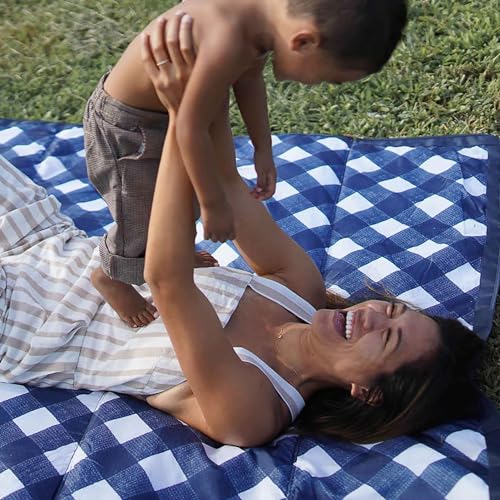 Little Unicorn 5'x7' Outdoor Family Picnic & Beach Blanket | Durable & Water-Resistant Fabric | Compact Fold & Easily Wipes Clean | Zipper Pocket (Navy Plaid) - color: Navy Plaid, size: 5 x 7