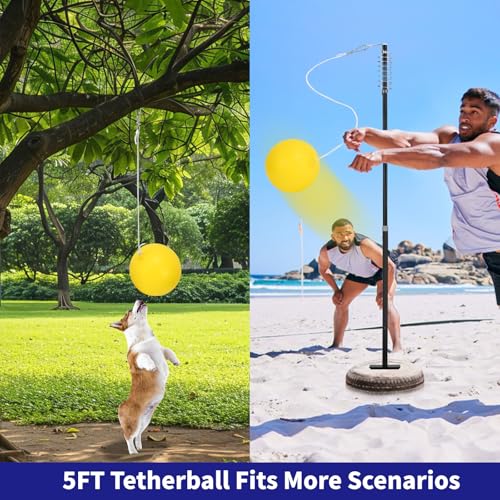 Tetherball Tennis Set with with 360° Swivel Hook Pole，Ball, Rope and Paddle Set.Tetherball Outdoor Equipment for Backyard，Lawn Game