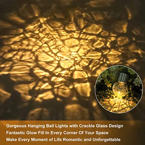 12Pack Hanging Outdoor Solar Lights - Decorative Cracked Glass LED Ball Lights Waterproof Tree Solar Powered Globe Lights with Handle for Garden Yard Patio Fence Christmas Decoration, Warm White - color: Warm White