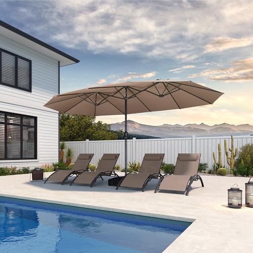 PURPLE LEAF 15ft Patio Market Umbrella with Base Double-Sided Rectangle Outdoor Table Sun Umbrellas with Crank 12 Heavy Duty Sturdy Ribs for Pool Beach Deck Backyard Taupe - color: Taupe, size: 15' X 9'