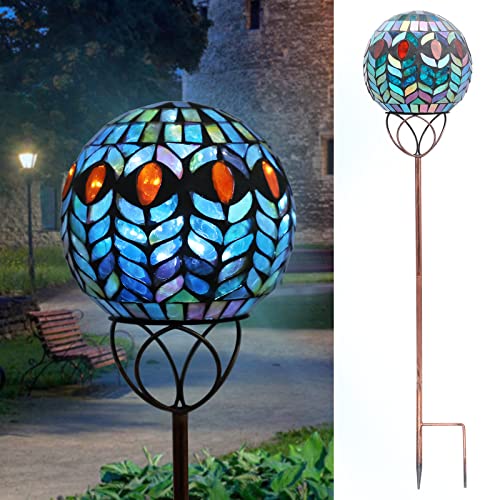 VCUTEKA Solar Outdoor Lights Garden Decor Mosaic Solar Garden Lights Waterproof Glass Ball LED Pathway Stake Light for Landscape Lawn Patio Yard Decoration 6 inch, Colorful - color: Red
