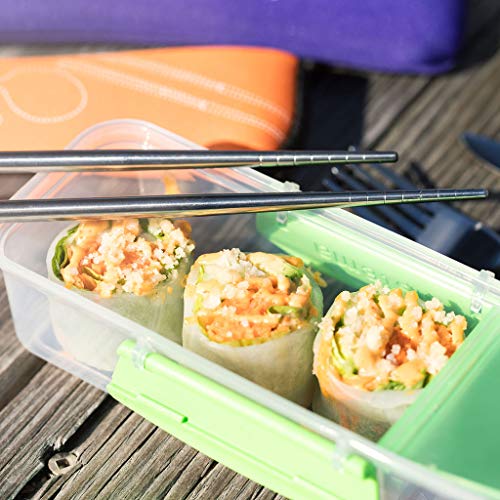 Reusable Travel Utensils with Case | Fork and Spoon Set with Knife, Chopsticks and Optional Reusable Straw– Office, Travel, or Camping Accessories| Lightweight Sturdy Reusable Utensils - color: 4pc Set - Green