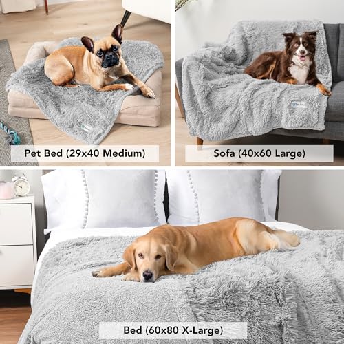 PetAmi Waterproof Dog Blanket for Couch, Bed & Furniture,Reversible Sherpa & Faux Fur Pet Blanket, Leakproof Blanket for Dog Cat, Washable Couch Protector, Soft Calming Pet Throw (40x60, Light Gray) - color: Light Grey, size: Large (40x60)