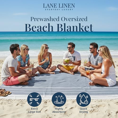 LANE LINEN Camping Blanket - Large Beach Towel, Beach Accessories with Oversized Comfort (82"x82"), Sandproof, Perfect for Seaside Adventures, Park Gatherings, or Family Beach Days – Navy Blazer - color: 32: Navy Blazer, size: Beach Blanket (80" x 80")