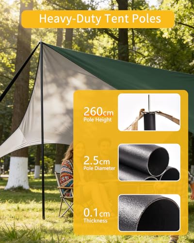 Camping Tarp with Poles, No Rope Tying 2-Step Setup, 11x18FT Waterproof 10-12 Person Tarp Shelter, 22ft² 2.6m Height 210D Oxford Family SUV Park Beach Outdoor Sun Shelter, Green - color: Green