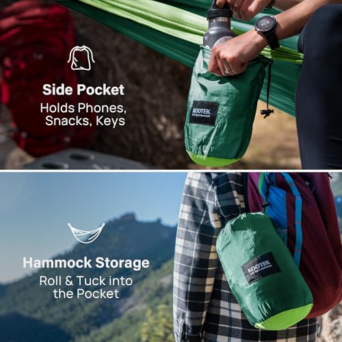 Kootek Camping Hammock, Portable Hammocks with Tree Straps & Attached Carry Bag, Camping Essentials Gear, Perfect for Outside Indoor Hiking Beach Backpack Travel - color: Dark Green & Green, size: Large