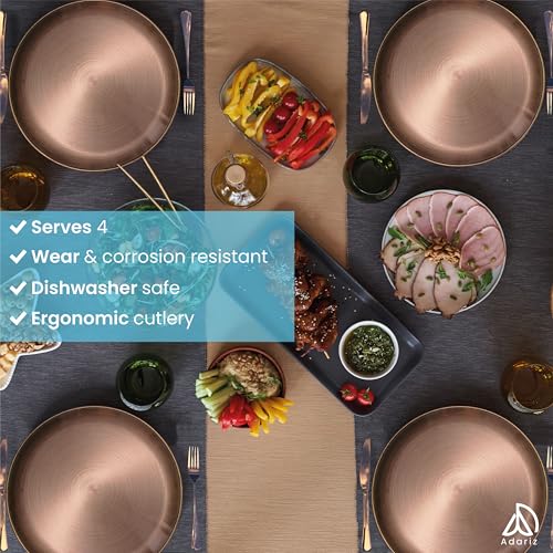 Rose Gold Stainless Steel Dinnerware Set – 12-Piece Elegant Plates, Forks & Knives for Home & Outdoor – Durable, Rust-Resistant, Lightweight, Travel-Friendly, Dishwasher Safe