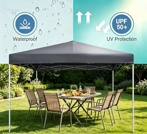 ZENY 10x10 Pop Up Canopy Tent Easy Set-up Outdoor Patio Canopy Adjustable Straight Leg Heights Instant Shelter with Wheeled Bag, Ropes (10x10ft-Grey) - style: 10x10ft-Grey