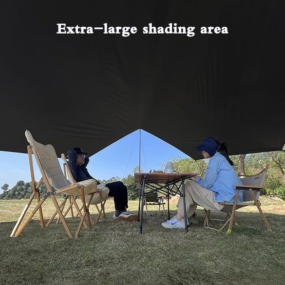 16x16 ft Large Camping Tarp with Poles Waterproof Hammock Rain Fly Camping Awning Sun Shelter (Black, Without Poles) - color: Black, size: Without Poles