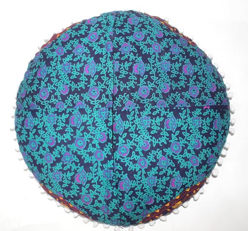 CRAFT KALA 22" Bohemian Floor Pillow Pouf Cover Mandala Boho Large Round Meditation Room Pillow Covers for Adults Seating Poufs Cushion Cover for Kids Playroom Multi 6 Color