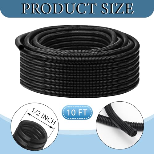 Kanayu Split Wire Loom Tubing Flame Retardant Wire Covering High Temperature Cable Sleeves Split Protector Cable Conduit for Industrial Electrical Automotive Marine(1/2''-10 ft,Black) - color: Black, size: 1/2''-10 Ft