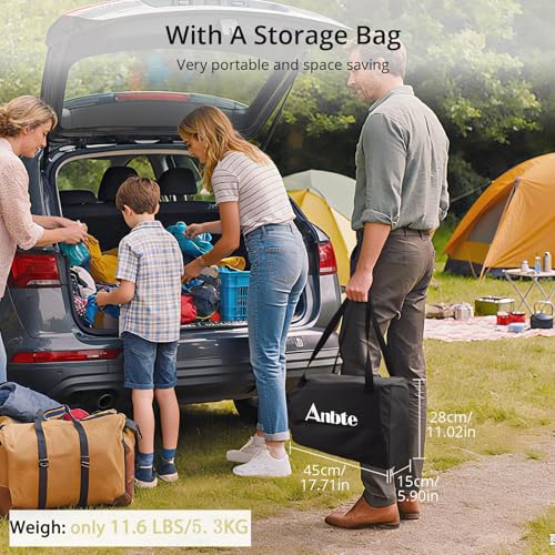 Anbte Camping Table Foldable, 2 Height Max 27.5" Aluminum Roll up Camping Table with Carry Bag & Heat-Resistant Tabletop, Lightweight, for Indoor Outdoor RV BBQ Picnic Patio Beach, 26" x 23", Black - size: 67 x 58 x [44/70] cm