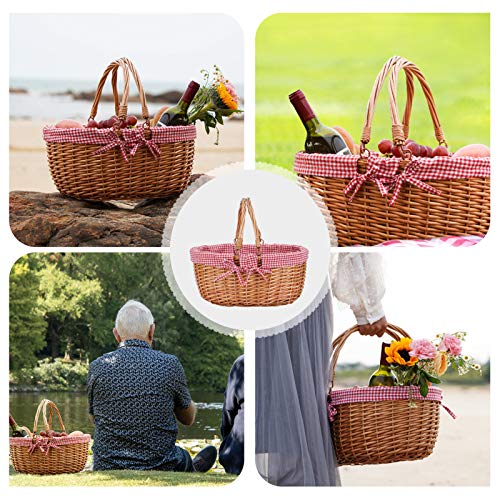Picnic Outdoor Blankets Waterproof Extra Large - Beach Mat Foldable with Carry Strap Camping Woodchip Picnic Basket with Double Folding Handles, Natural Woven Basket, Gift Packing Woven Basket