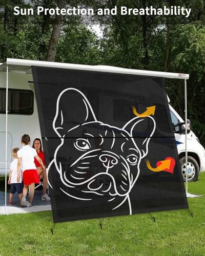 RV Awning Sun Shade Screen 9'X7' French Bulldog Mesh Sunscreen Cute Dog Love Heart Awning Shade Screen with Zipper UV Blocker Completed Kits Universal Outdoor Canopy for RV Motorhome Camper Trailer - size: 9x7 ft