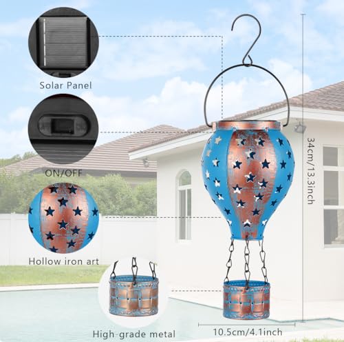 Hanging Solar Lantern,2-Pack Solar Powered Hot Air Balloon Lantern,Hanging Solar Lights Outdoor Waterproof for Lawn Porch Tree Garden Decorations - style: Blue Copper-2 Pack