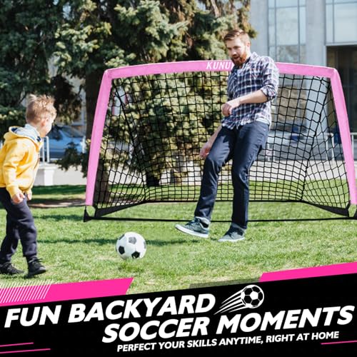 2 of 5×3 6x4 9x5 FT Portable Kids Soccer Goals Set, Foldable Soccer Practice Nets for Backyard with Carrying Bag for Toddler Youth Pop Up Soccer Training Equipment Indoor Outdoor Sports Game Gift - color: Pink, style: 6x4FT