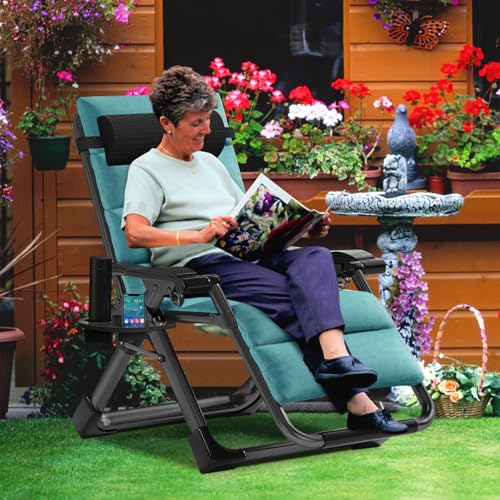 MOPHOTO Zero Gravity Chair, Outdoor Padded Lounge Chair with Side Table, Zero Gravity Recliner Chair, Outdoor Reclining Chair, Sturdy & Comfortable, Supports up to 440lbs - color: Chateau Green, style: Zero Gravity Chair