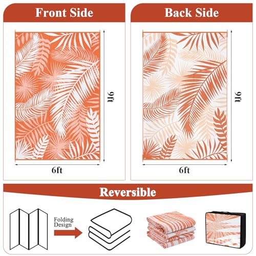 Outdoor Patio Rug, 6'x9' Plastic Straw Waterproof Mat, Reversible Camping Rug for RV Outside,Colorful Outside Layering Rug for Patios, Backyard, Deck, Balcony,Beach, Orange & White - color: Orange, size: 6' x 9' (Rectangular)
