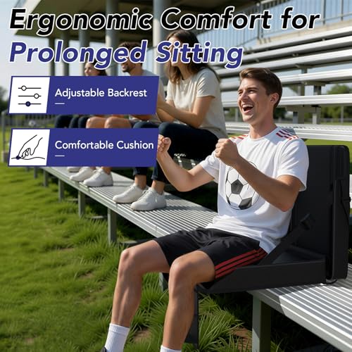 Stadium Seats with Back Support 1PACK Adjustable Bleacher Chairs with Back and Cushion Bleacher Seat with Cup Holder, Carry Handle & Shoulder Strap for Outdoor Sports Events, Picnics - color: Black-1pc-xl-large