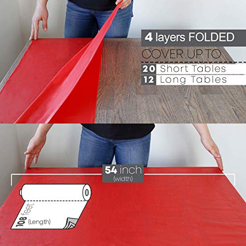 Neatiffy Disposable Plastic Table Cloth Roll | 54 in x 108 Ft Waterproof Tablecloth | Table Cover for Rectangle, Square, Round Oval Tables | Picnic, Party, Banquet, Birthdays, Weddings - Red - color: Red