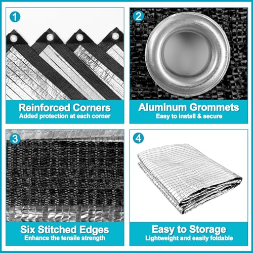 LOVE STORY 85% 6x6FT Aluminum Shade Cloth Reflective Sun Shade Cover Silver Tarp with Grommets for Car Garden Patio Kennel - color: 85% Shading, size: 6x6FT