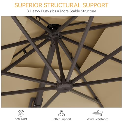 9x12 FT Patio Umbrella, Large Cantilever Rectangular Double Top Heavy Duty Offset Umbrellas with 360° Rotation, Outdoor shade for Garden Deck Pool, Beige - color: Beige, size: 9x12 FT