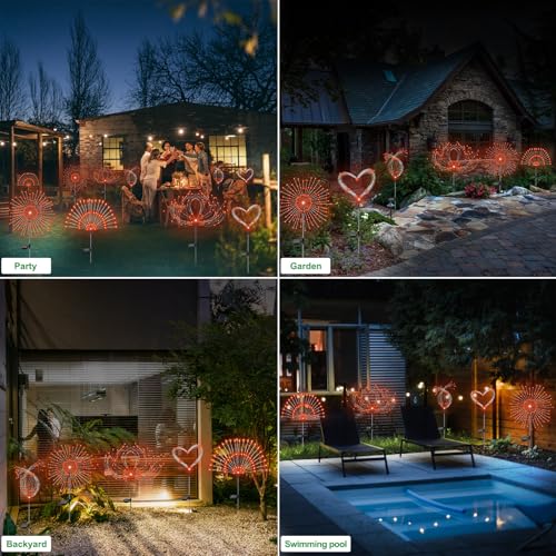 Slyuexu Solar Garden Lights Outdoor Waterproof, 2 Pack 120 LED Solar Firework Lights Decorative Garden Décor Outside for Flowerbed Pathway Party Christmas Decorations, Orange - color: Orange, size: 2 Pack
