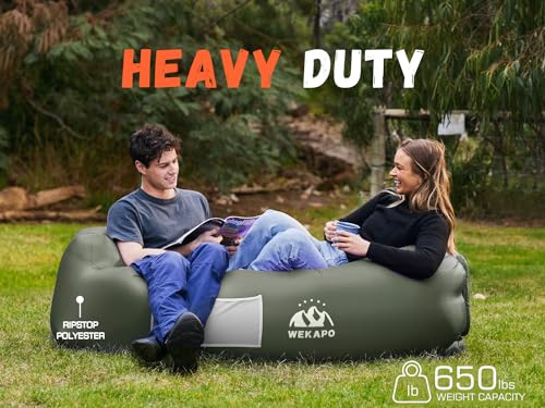 WEKAPO Inflatable Couch Air Lounger Chair - Camping & Beach Accessories, Portable Blow up Sofa for Hiking, Lawn, Indoor/Outdoor Movies & Music Festivals. Lightweight and Easy to Set Up Air Hammock - color: Olive Green