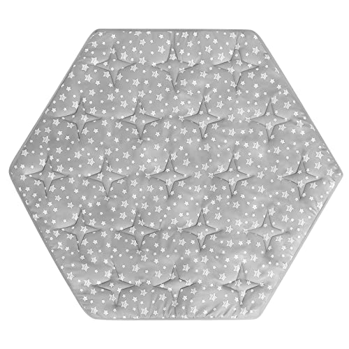 Hexagon Playpen Mat Compatible with POP 'N GO Baby Playpen, 59 Inch Hexagon Playpen Mattress Pad, Non Slip and Padded Play Mat Grey with Star Print - color: Grey With Star, size: for POP 'N GO Playpen