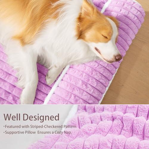 Orthopedic XL Dog Bed Large Sized Dog with Pillow 42''X28'', Waterproof Soft Comfortable Egg Crate Foam Pet Crate Beds Mat with Removable Washable Cover and Non-Slip Bottom, Lilac - color: Lilac, size: 42"l X 28"w X 3.5"th