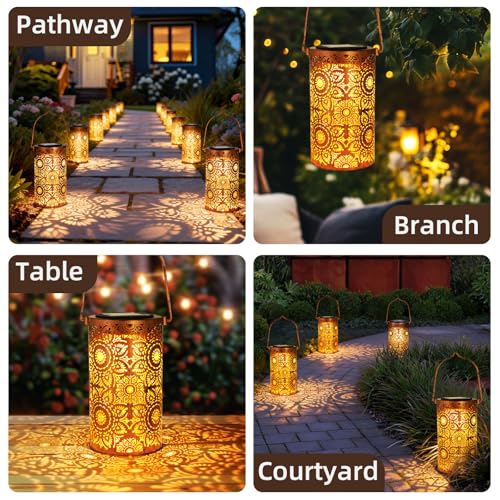DIBIEECN Mothers Day Gifts for Mom, Birthday Gifts Grandma Ladies Solar Lanterns Outdoor Hanging Hollowed-Out Metal Waterproof LED Garden Decor Outside for Patio Yard Porch, Sunflower, 1 Pack - style: Sunflower