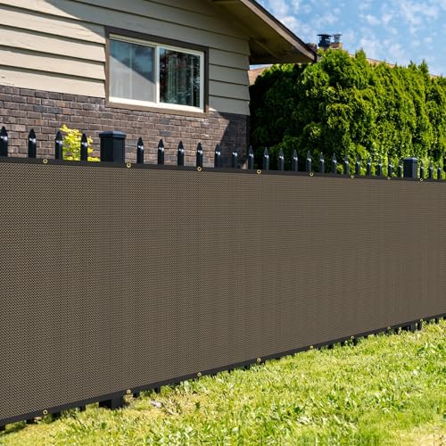 SunnyRoyal 6' x 14' Brown Privacy Fence Screen Heavy Duty Windscreen Mesh Fencing Shade Fabric with Brass Grommets for Outdoor Fence Garden Patio Swimming Pool - color: Brown, size: 6' x 14'