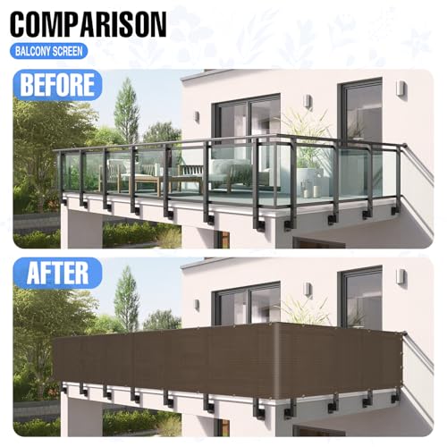 E&K Sunrise 3' x 25' Balcony Privacy Fence Screen Cover with Zip Ties Outdoor Screen Fence UV Protection for Deck Patio Backyard Apartment Pool Porch (Brown)