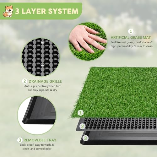 COZIWOW Dog Grass Pad with Tray for Indoor Puppy Potty Pee PoopTraining, 25”×20” Resuable Dog Toilet Pet Loo, 3-Layer System - size: M - 25x20x1.2 IN