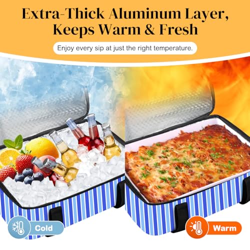 Coobiiya Insulated Casserole Carrier,Lasagna Lugger Tote Keeps Food Hot or Cold,Thermal Lunch Bag Warmer & Cooler Carrier Bag,Portable Tote Bag Fits 9" x 13" Baking Dish for Picnic and Cookout - color: Stripes, size: Single Layer: 15.75 × 11.8 × 4.7 in